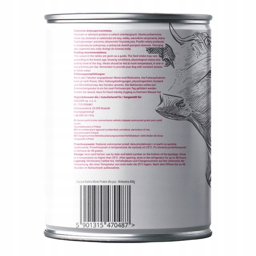 Gaczoo MONO Protein karma mokra dla psa Wołowina 400g